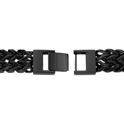 Mens Black Ion-Plated Stainless Steel Braided Multi-Row Chain Bracelet