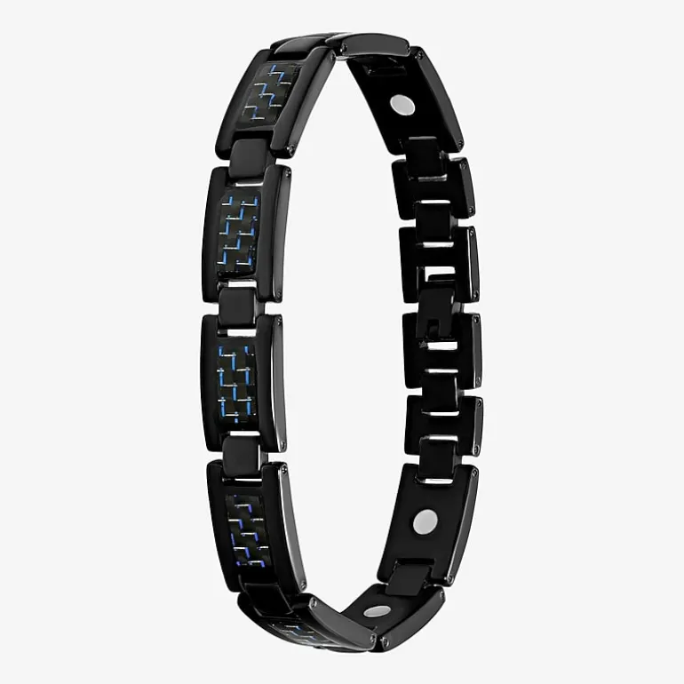 Mens Black Titanium with Blue Carbon Fiber Inlay Bracelet