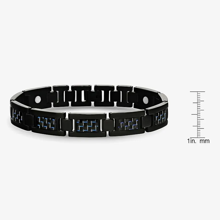 Mens Black Titanium with Blue Carbon Fiber Inlay Bracelet