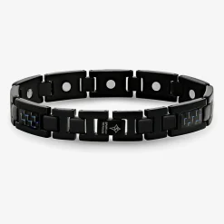 Mens Black Titanium with Blue Carbon Fiber Inlay Bracelet