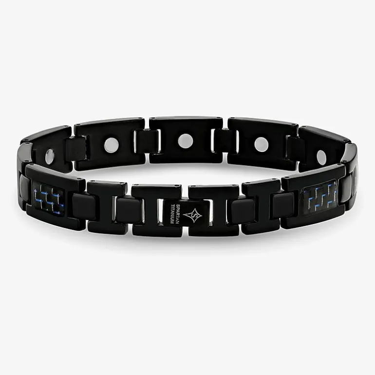 Mens Black Titanium with Blue Carbon Fiber Inlay Bracelet
