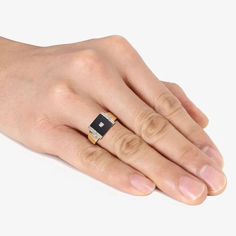 Mens 1/10 CT. T.W. Genuine Black Onyx 18K Gold Over Silver Fashion Ring