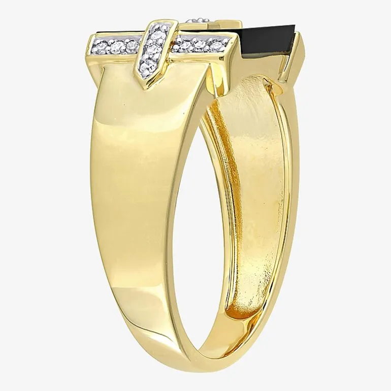Mens 1/10 CT. T.W. Genuine Black Onyx 18K Gold Over Silver Fashion Ring