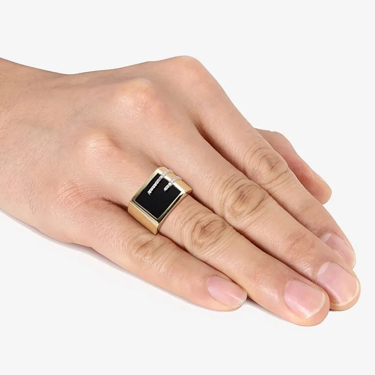 Mens 1/6 CT. T.W. Genuine Black Onyx 18K Gold Over Silver Fashion Ring
