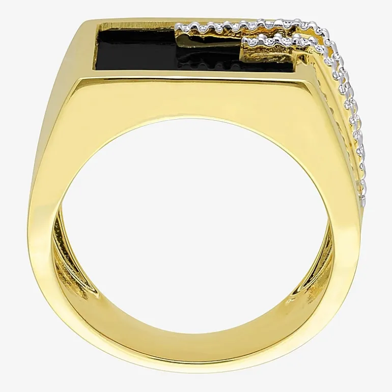 Mens 1/6 CT. T.W. Genuine Black Onyx 18K Gold Over Silver Fashion Ring