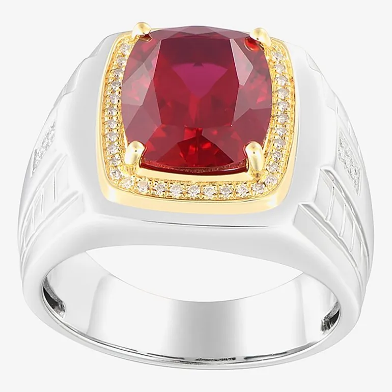 Mens 1/6 CT. T.W. Lab Created Red Ruby Sterling Silver Fashion Ring