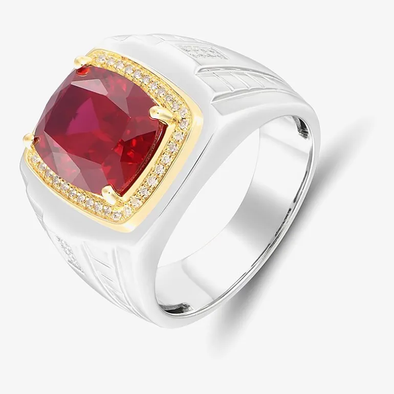 Mens 1/6 CT. T.W. Lab Created Red Ruby Sterling Silver Fashion Ring
