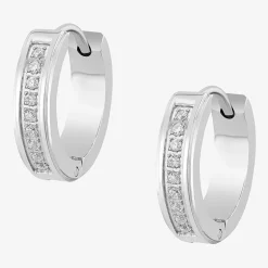 Mens 1/8 CT. T.W. Natural Black Diamond Stainless Steel 4mm Hoop Earrings