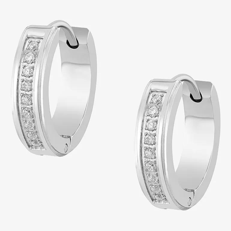 Mens 1/8 CT. T.W. Natural Black Diamond Stainless Steel 4mm Hoop Earrings