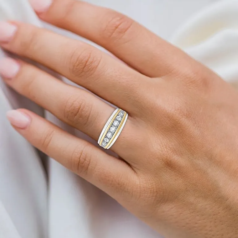 Mens 1 CT.T.W. Natural Diamond 10K Two-Tone Gold Band Ring