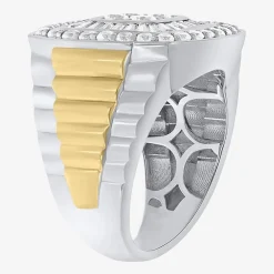 Mens 2 CT. T.W. Natural White Diamond 10K Two Tone Gold Cushion Cluster Halo Fashion Ring