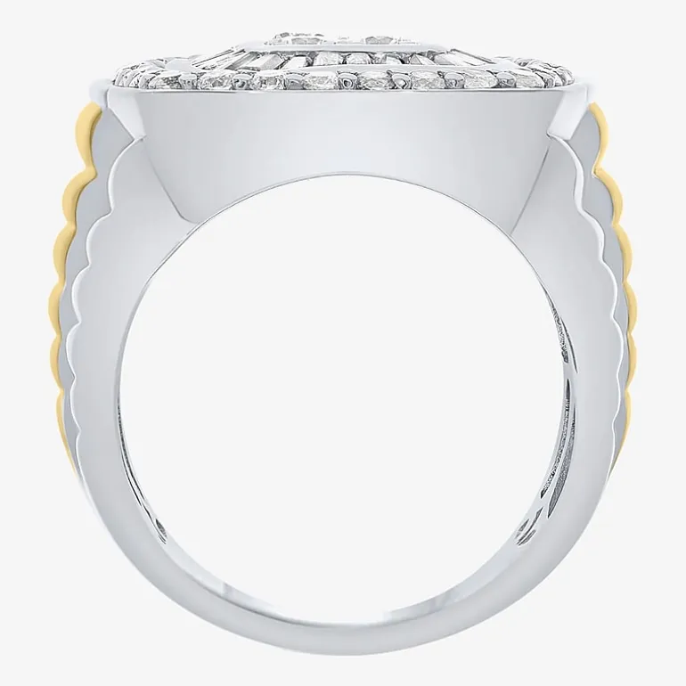 Mens 2 CT. T.W. Natural White Diamond 10K Two Tone Gold Cushion Cluster Halo Fashion Ring