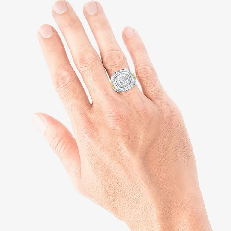 Mens 2 CT. T.W. Natural White Diamond 10K Two Tone Gold Cushion Cluster Halo Fashion Ring