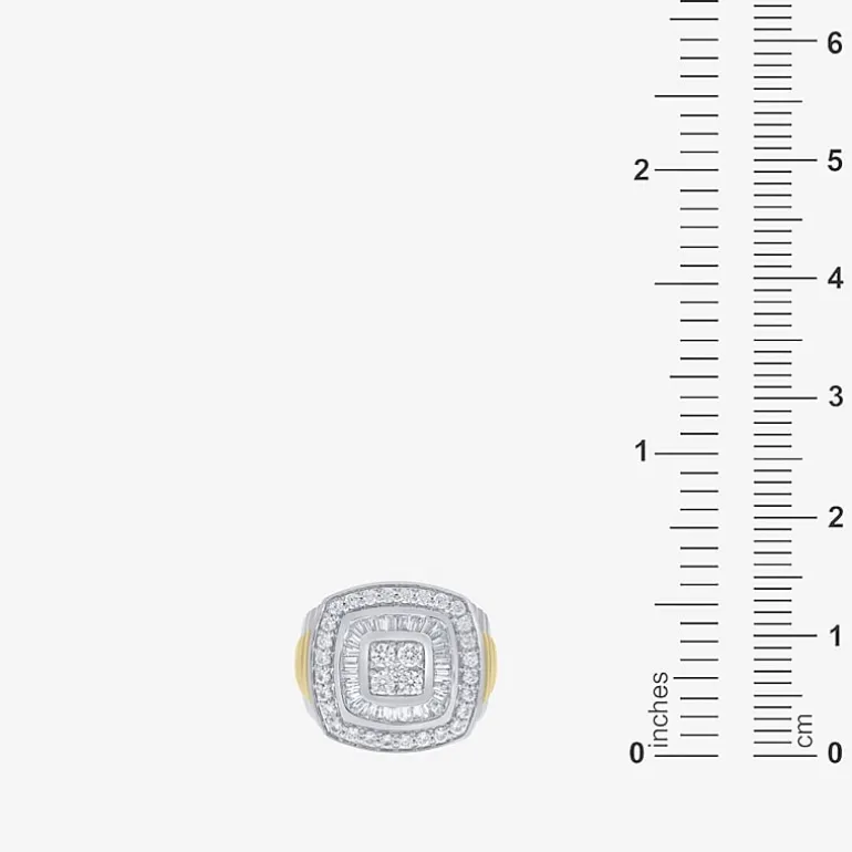 Mens 2 CT. T.W. Natural White Diamond 10K Two Tone Gold Cushion Cluster Halo Fashion Ring