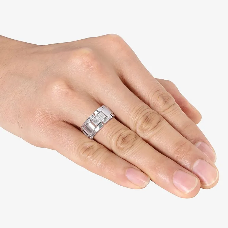 Mens 1/4 CT. T.W. Natural White Diamond Sterling Silver Fashion Ring