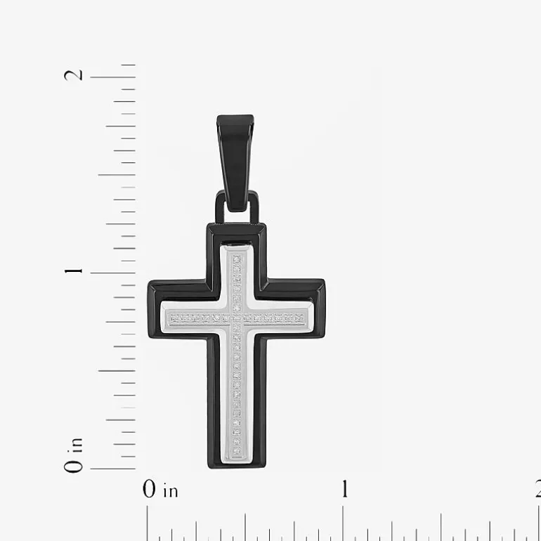 Mens 1/10 CT. T.W. White Diamond Stainless Steel Cross 24 Inch Pendant Necklace