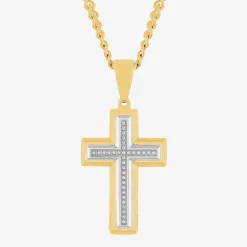 Mens 1/10 CT. T.W. White Diamond Stainless Steel Cross 24 Inch Pendant Necklace
