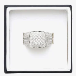 Mens Cubic Zirconia Sterling Silver Square Fashion Ring