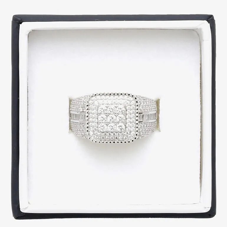 Mens Cubic Zirconia Sterling Silver Square Fashion Ring