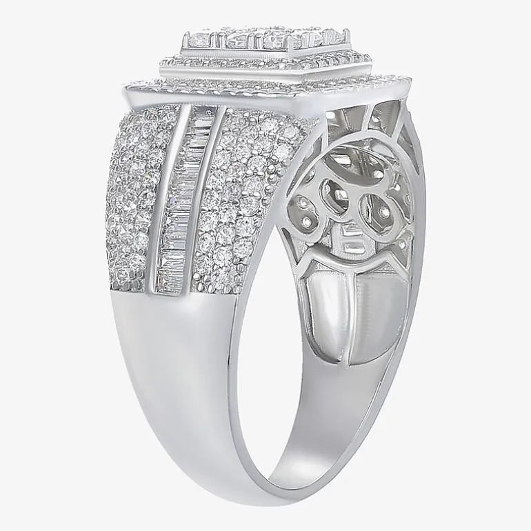 Mens Cubic Zirconia Sterling Silver Square Fashion Ring