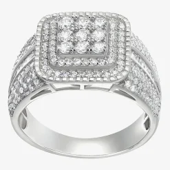 Mens Cubic Zirconia Sterling Silver Square Fashion Ring