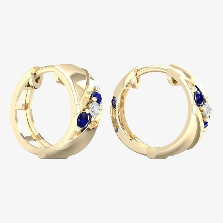 Mens Diamond Accent Genuine Blue Sapphire 10K Gold 15.2mm Hoop Earrings