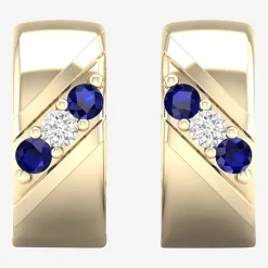 Mens Diamond Accent Genuine Blue Sapphire 10K Gold 15.2mm Hoop Earrings