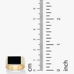 Mens Diamond Accent Genuine Black Onyx 14K Gold Over Silver Fashion Ring