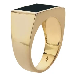 Mens Diamond Accent Genuine Black Onyx 14K Gold Over Silver Fashion Ring