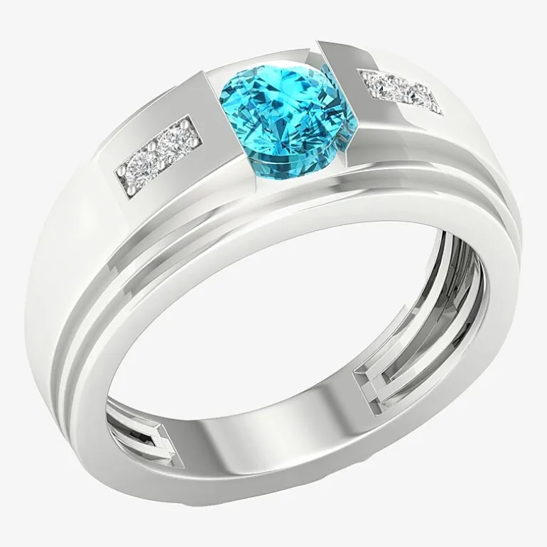 Mens Diamond Accent Genuine Blue Topaz Sterling Silver Fashion Ring