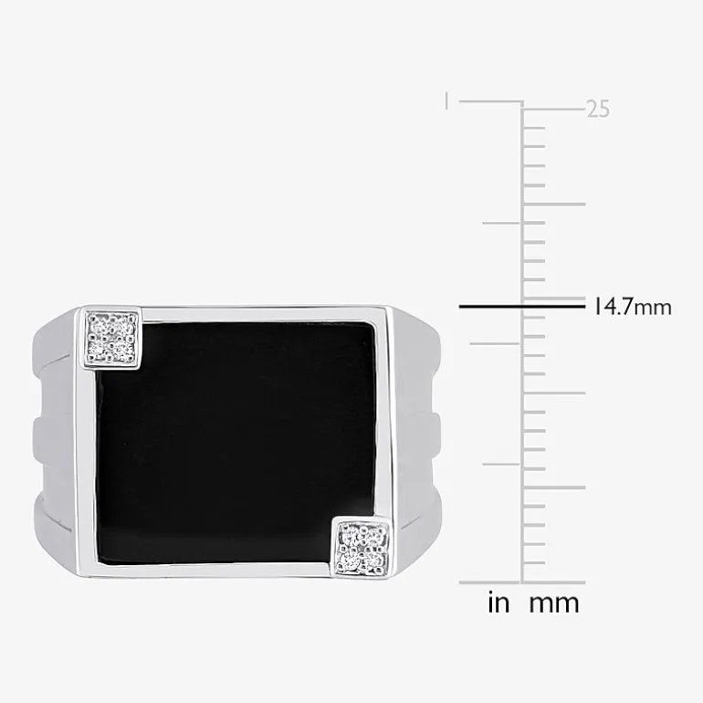 Mens Diamond Accent Genuine Black Onyx Sterling Silver Fashion Ring