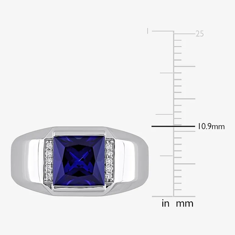 Mens Diamond Accent Lab Created Blue Sapphire 10K Gold Fashion Ring
