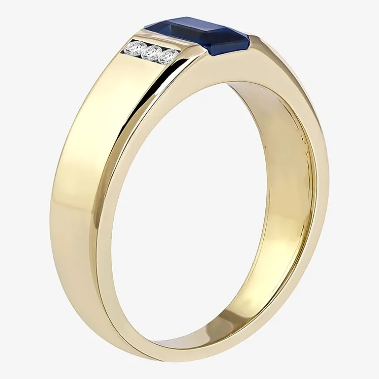 Mens Gemstone & 1/8 CT. T.W. Genuine Diamond 10K Gold Fashion Ring