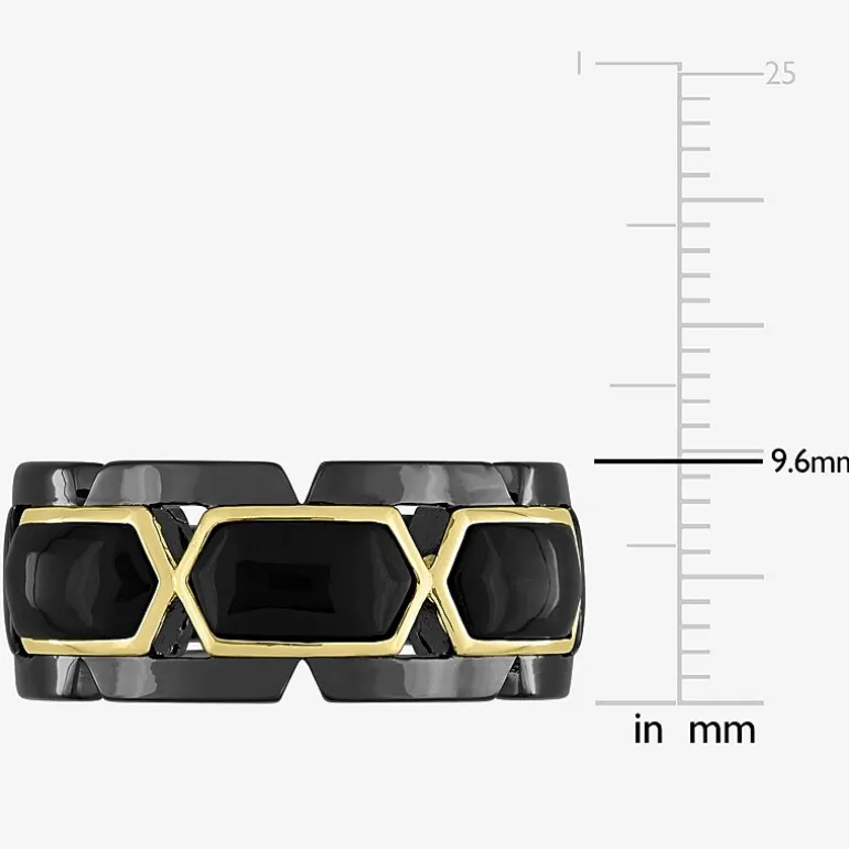 Mens Genuine Black Onyx 18K Gold Over Silver Fashion Ring