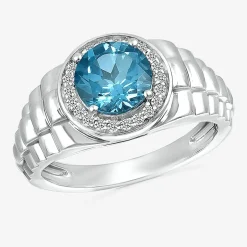 Mens Genuine Blue Topaz Sterling Silver Fashion Ring