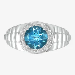 Mens Genuine Blue Topaz Sterling Silver Fashion Ring