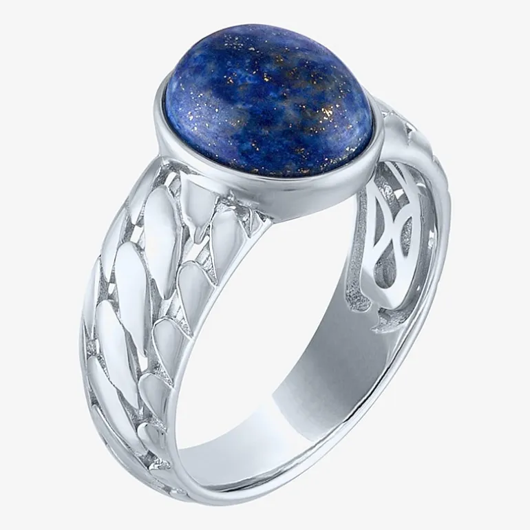 Mens Genuine Lapis Sterling Silver Oval Fashion Ring