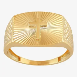 Mens 10K Gold Cross Signet Ring