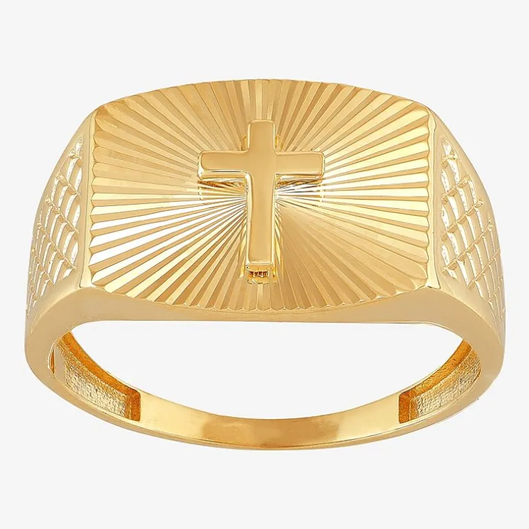 Mens 10K Gold Cross Signet Ring