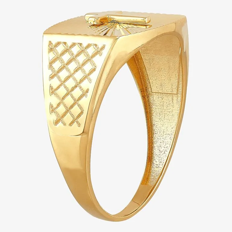 Mens 10K Gold Cross Signet Ring