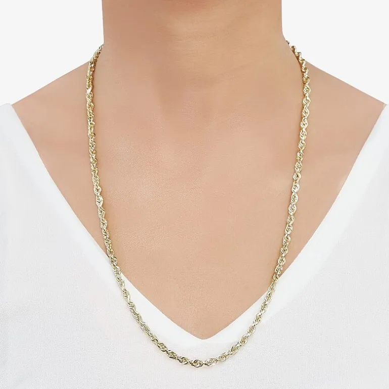 Mens 14K Gold 24 Inch Rope Chain Necklace