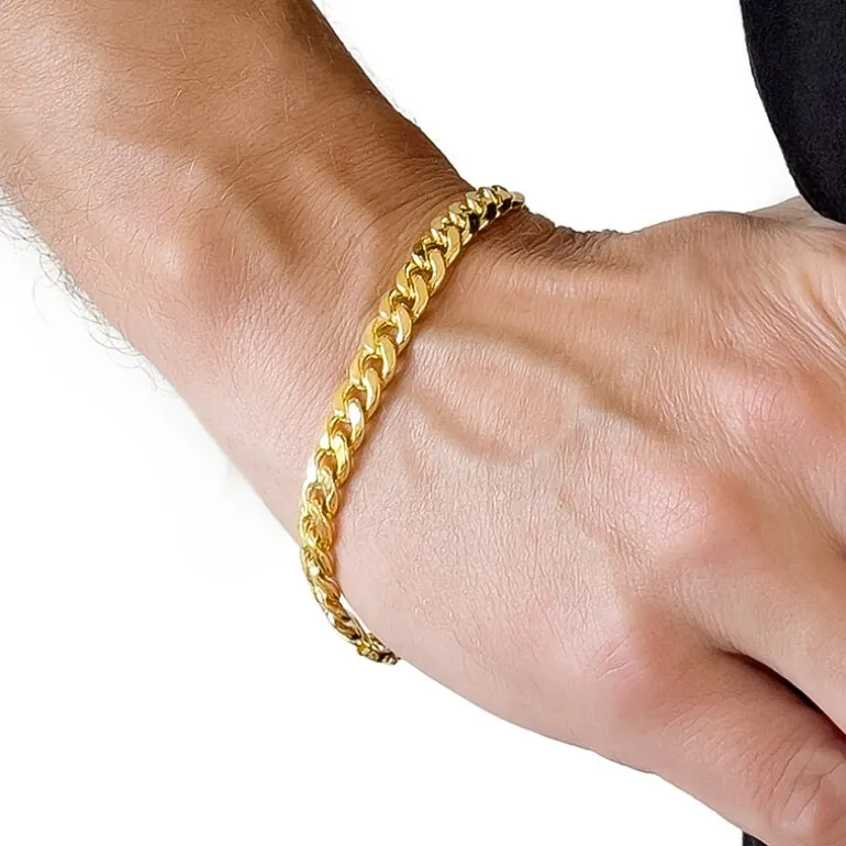 Mens 14K Gold 9 Inch Semisolid Curb Chain Bracelet