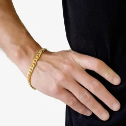 Mens 10K Gold 9 Inch Semisolid Curb Chain Bracelet