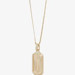 Mens 14K Gold Over Silver Cross Rectangular 22 Inch Pendant Necklace