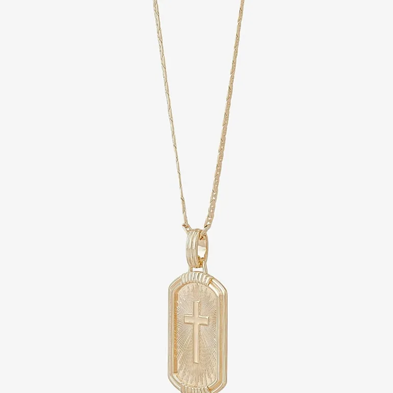 Mens 14K Gold Over Silver Cross Rectangular 22 Inch Pendant Necklace