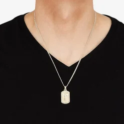 Mens 14K Gold Over Silver Cross Rectangular 22 Inch Pendant Necklace