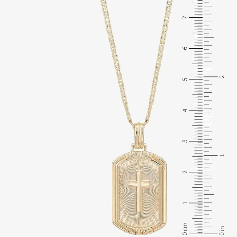 Mens 14K Gold Over Silver Cross Rectangular 22 Inch Pendant Necklace