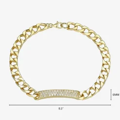 Mens 18K Gold Over Silver 8 1/2 Inch Solid Link Id Bracelet