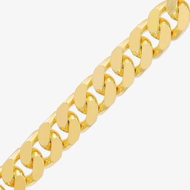 Mens 24K Gold Over Silver 8 1/2 Inch Solid Curb Chain Bracelet