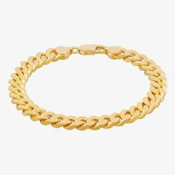Mens 24K Gold Over Silver 8 1/2 Inch Solid Curb Chain Bracelet